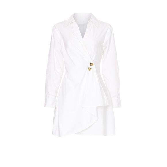 Tanya Taylor Winnie White Long Sleeve Poplin Wrap Shirt Mini Dress Size 6 - Picture 5 of 14